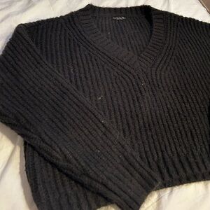Dynamite Chunky Black V-Neck Knit Sweater